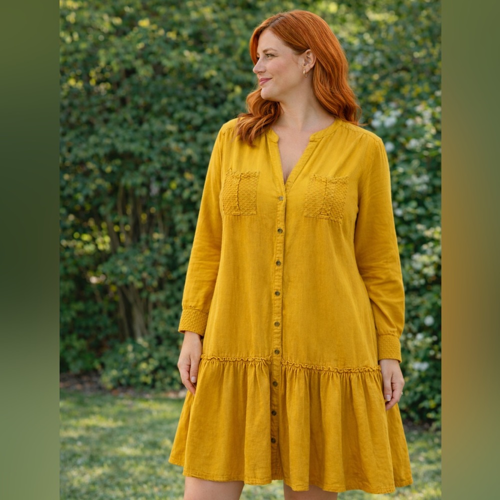 Anthropologie Maeve Anthro Boho Warm Marigold Drop Waist Dress